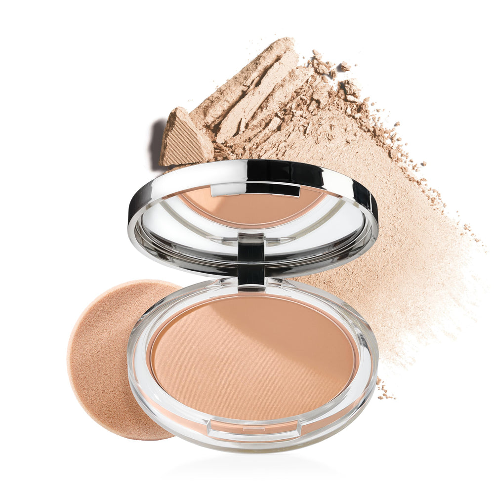 Clinique compact front view showing brand and matte finish benefit