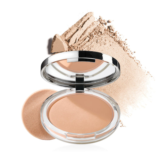 Clinique compact front view showing brand and matte finish benefit
