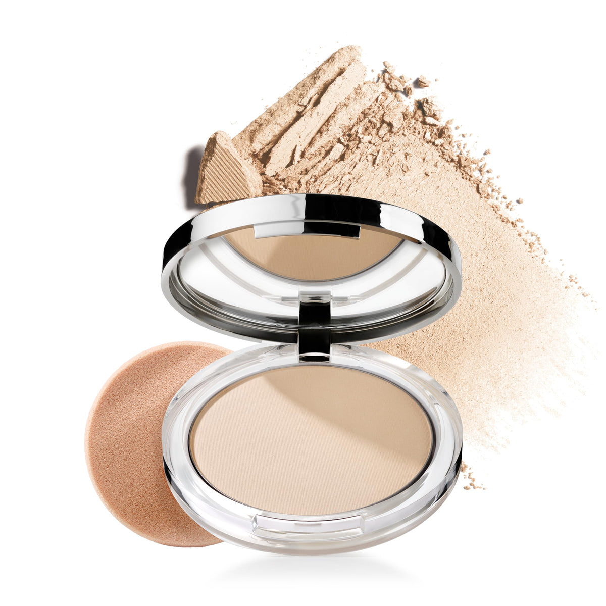 Clinique compact front view showing sleek packaging and easy portability benefit