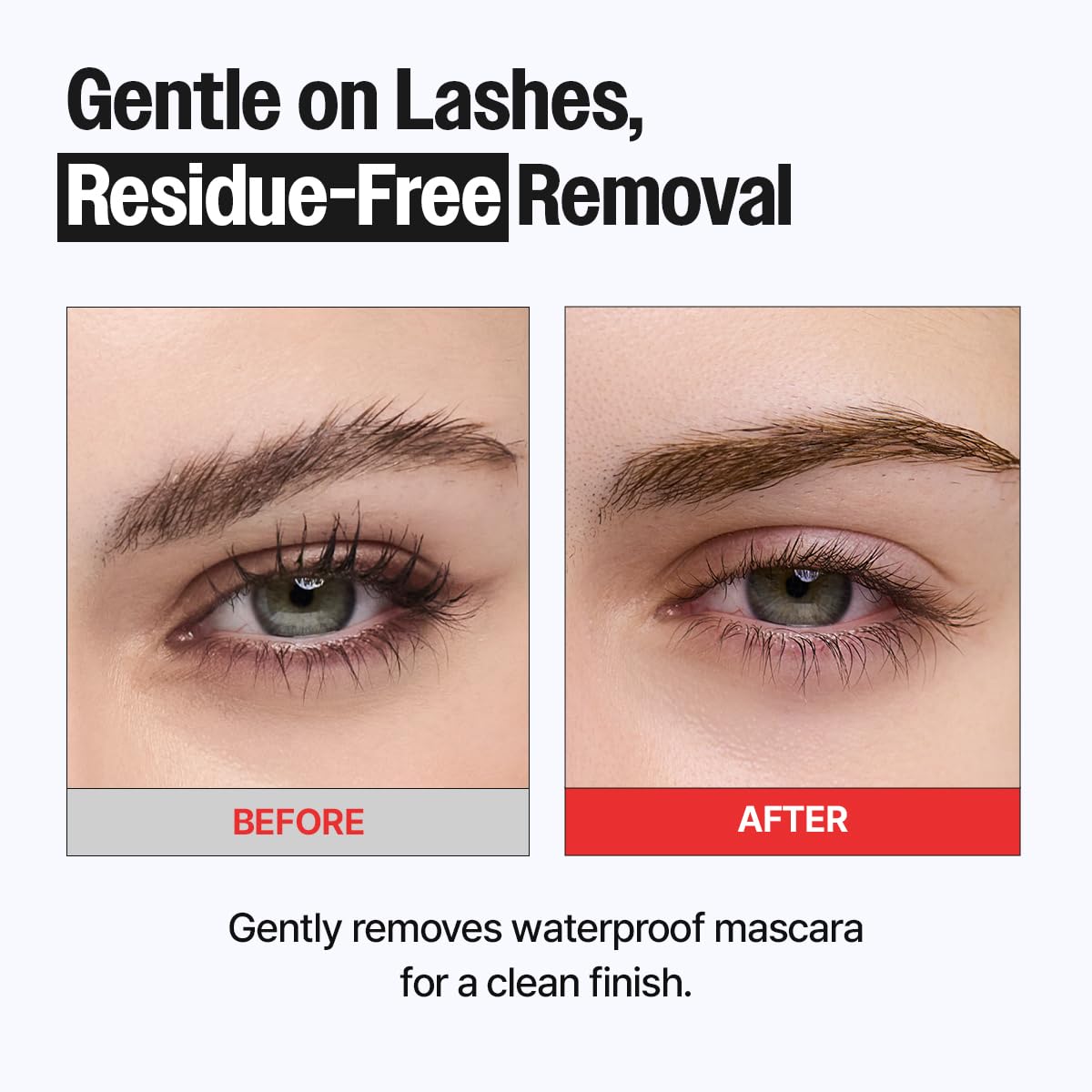 CLIO PROFESSIONAL before and after lashes illustrating loosened waterproof mascara