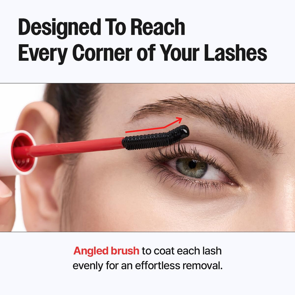 CLIO PROFESSIONAL brush applying remover to lashes for controlled, gentle cleansing