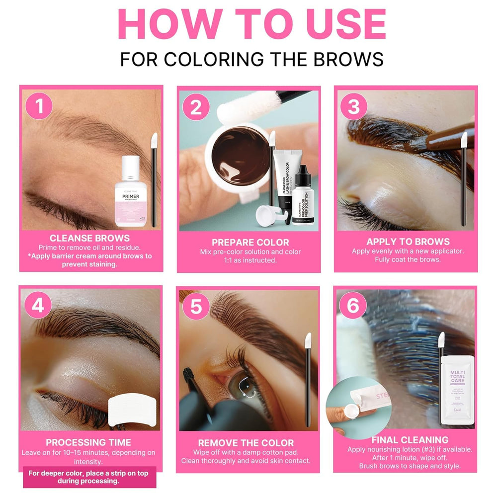 CLIONE PRIME application step showing brush applying tint for simple at-home use