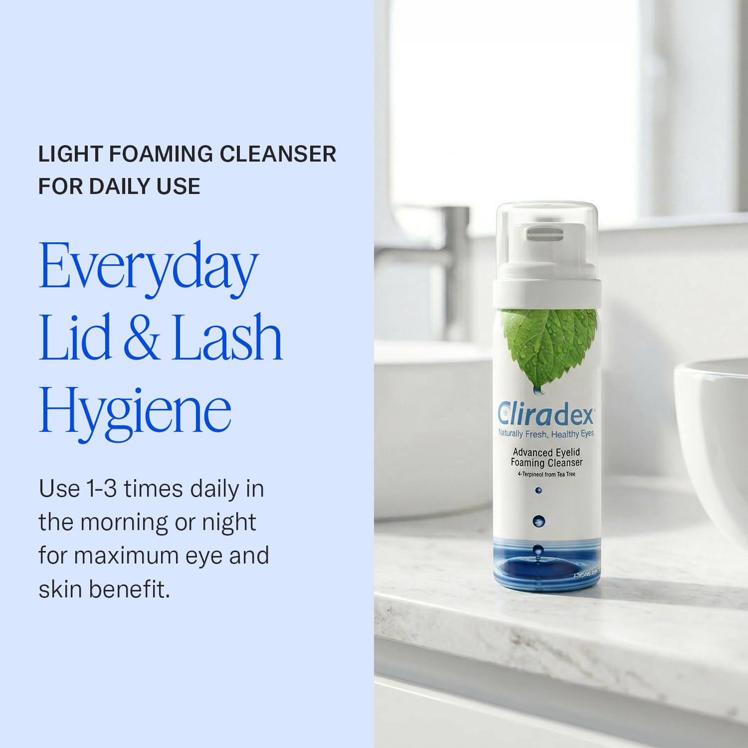 Cliradex foam being applied to closed eyelids for comfortable cleanliness