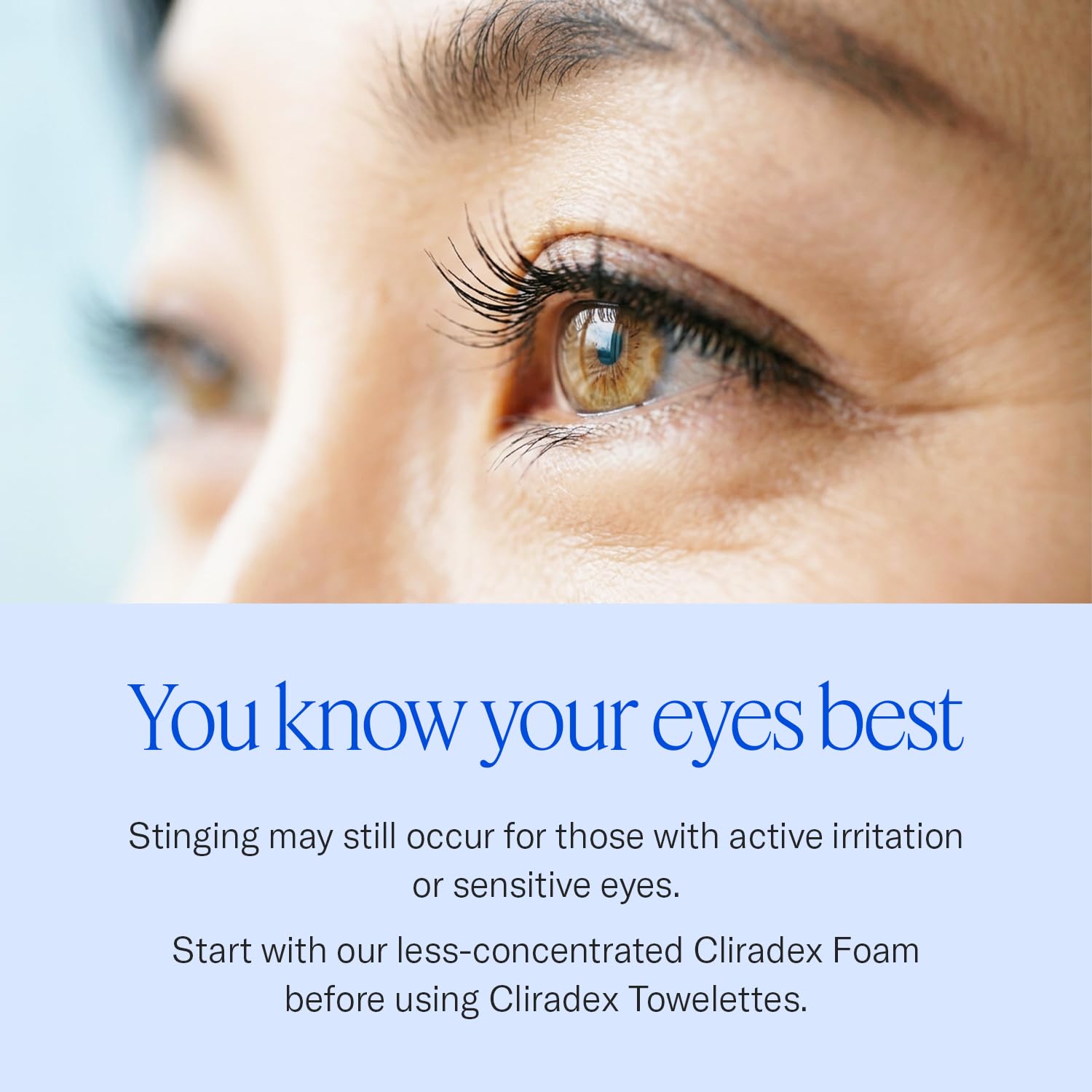 Cliradex on bathroom counter as part of daily eye care routine