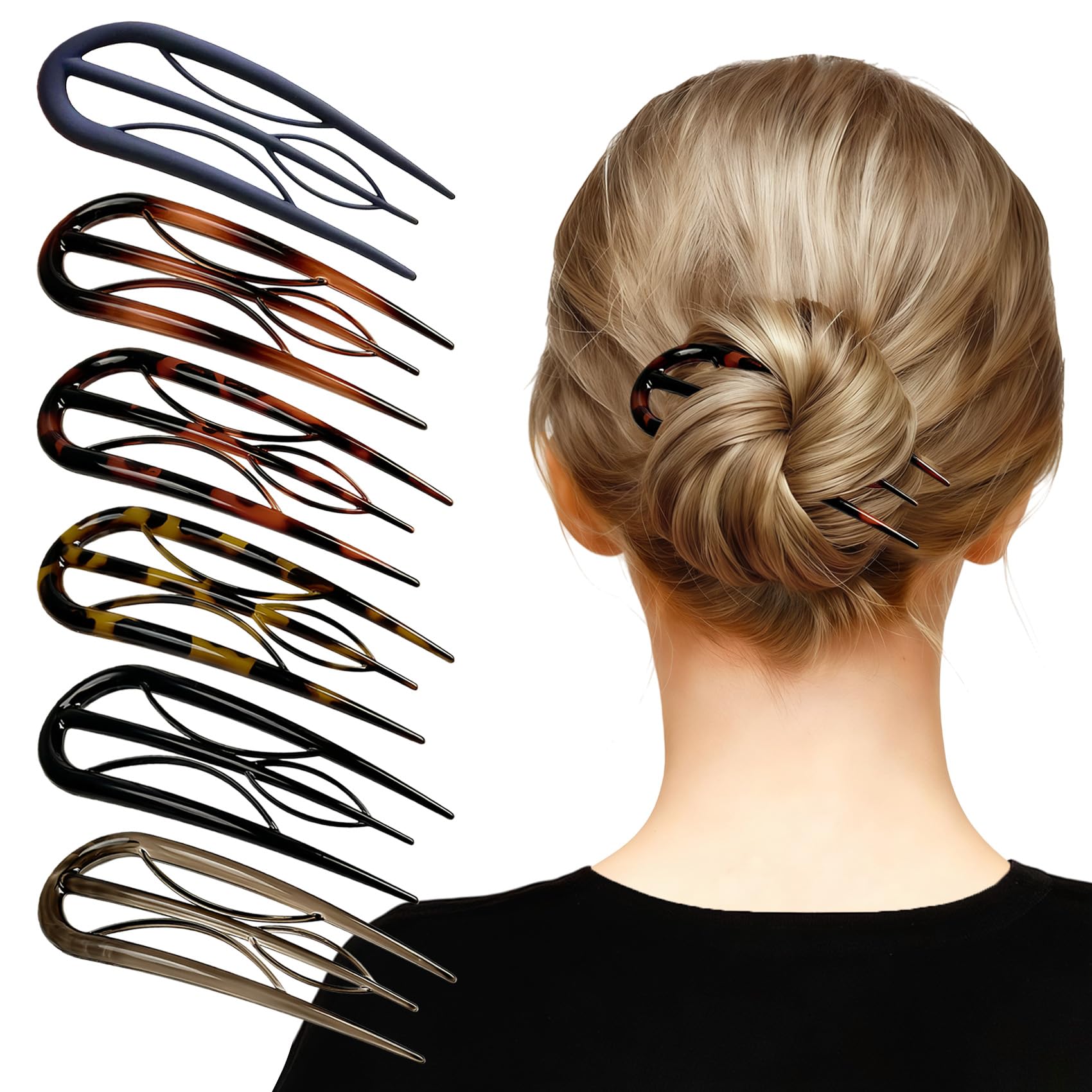 CllyCnny front view of six tortoiseshell U-shaped clips showing elegant finish and ready-to-use styling benefit