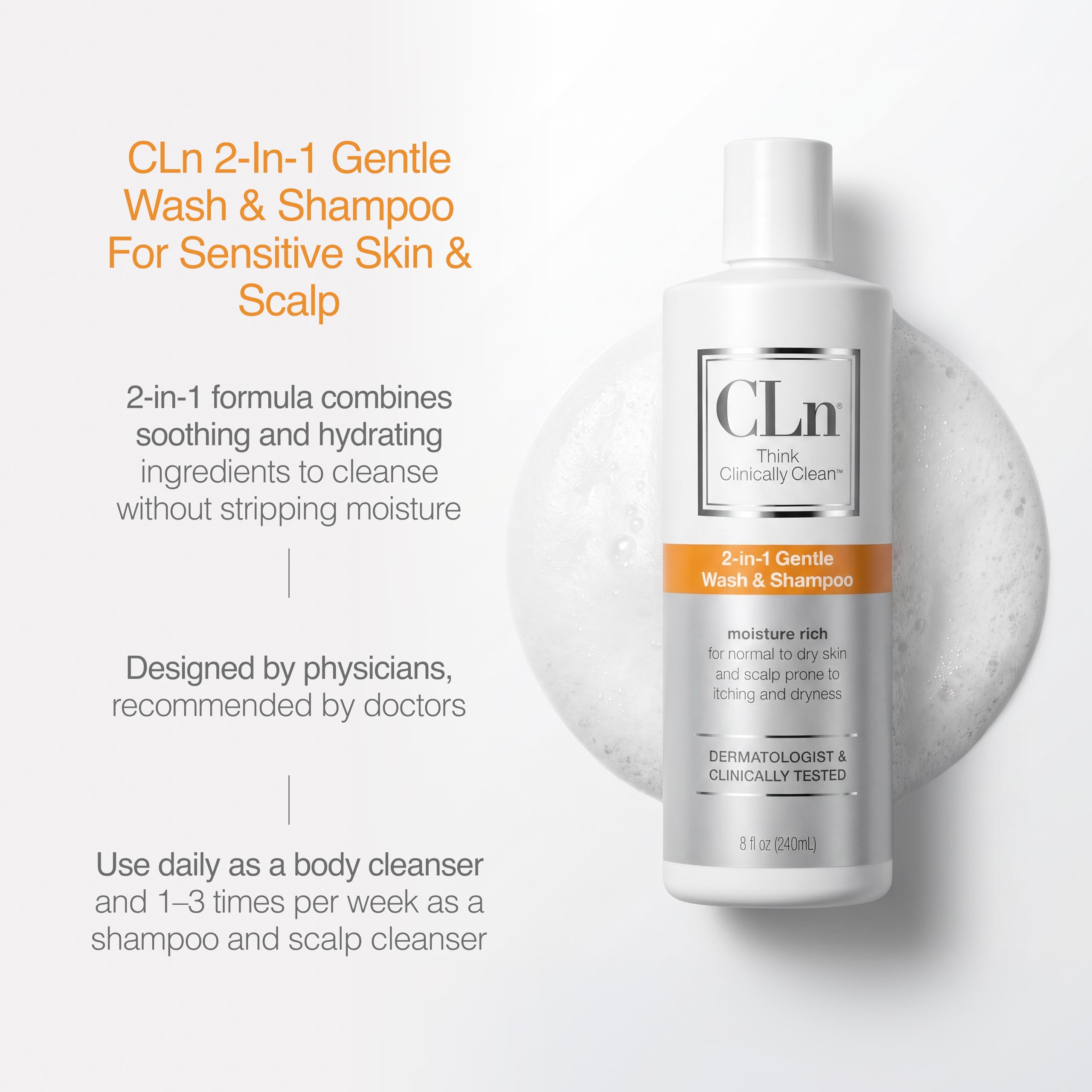 Applying CLn to scalp indicating flake and itch calming benefit