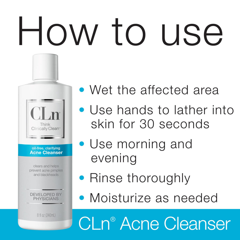 CLn acne cleanser dermatologist recommendation card showing clinical trust