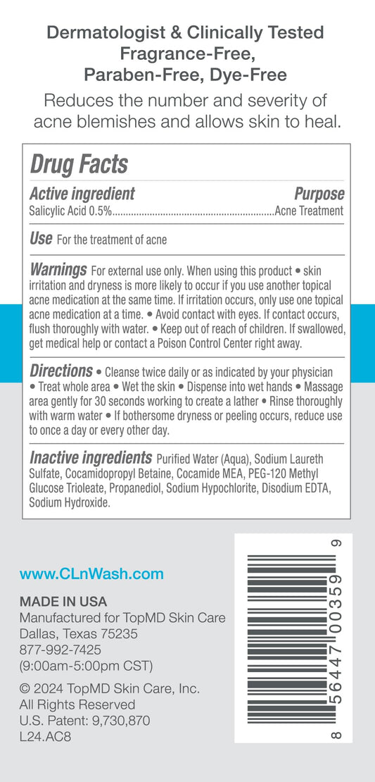 CLn acne cleanser pump dispense showing controlled pump and easy dosing