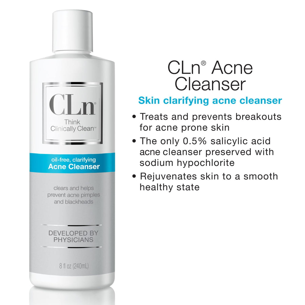 CLn acne cleanser with moisturizer routine depicts pairing for balanced skin