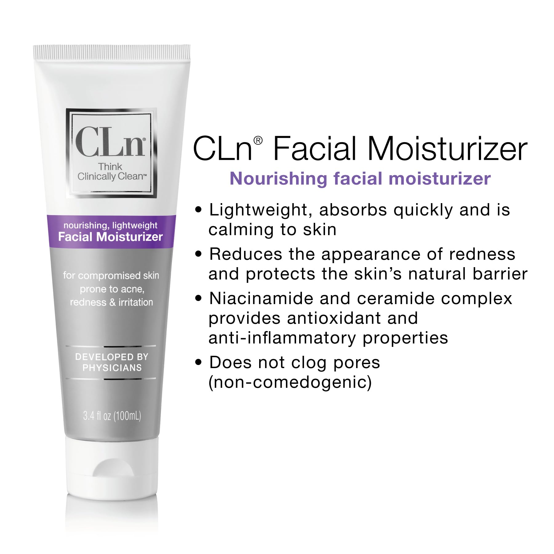 CLn cream spread on skin close-up showing lightweight, non-greasy hydration
