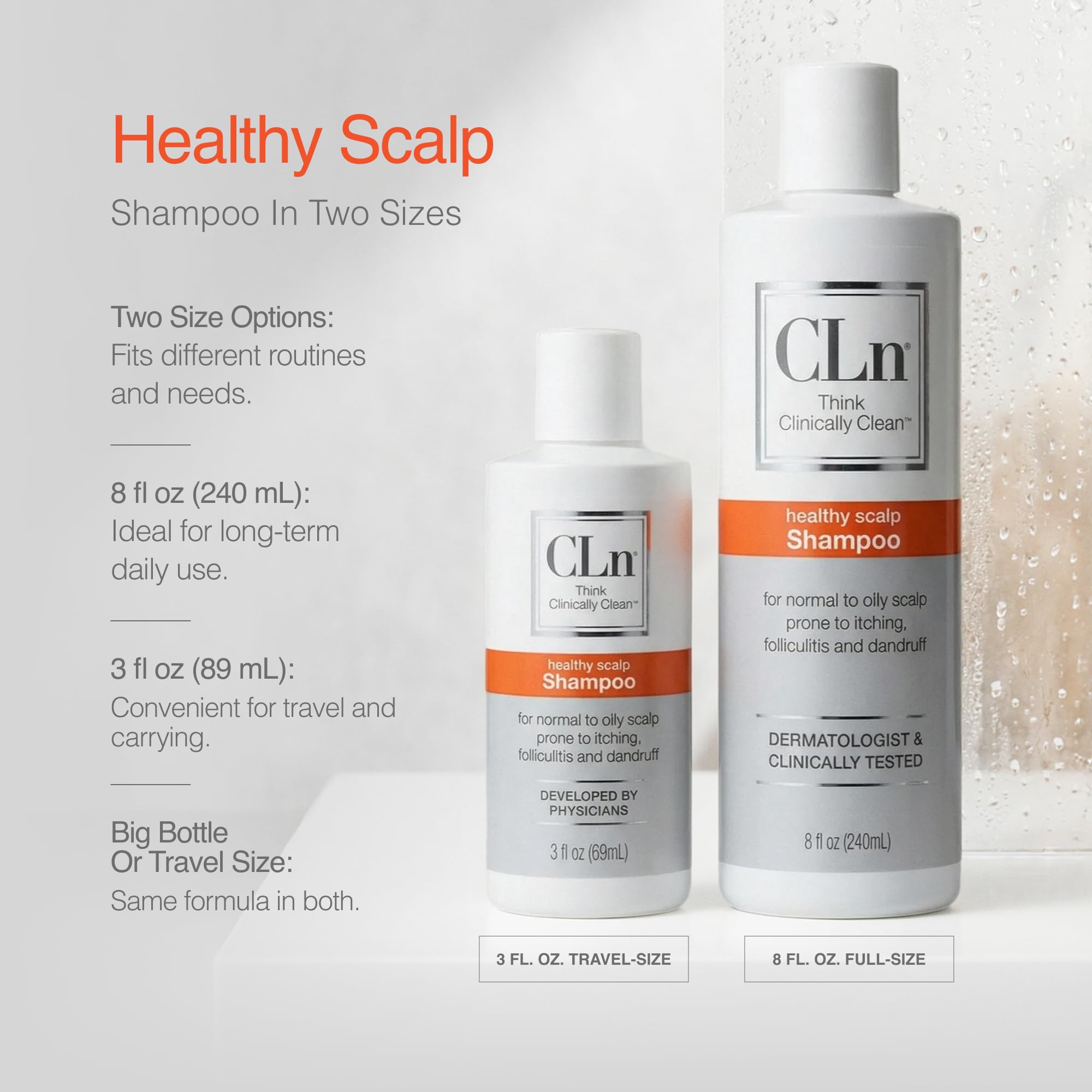 Rinsing scalp with CLn shampoo highlighting thorough cleansing benefit
