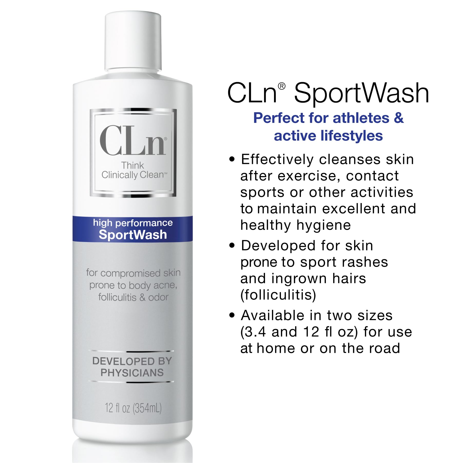 before and after skin comparison using CLn SportWash showing clearer skin