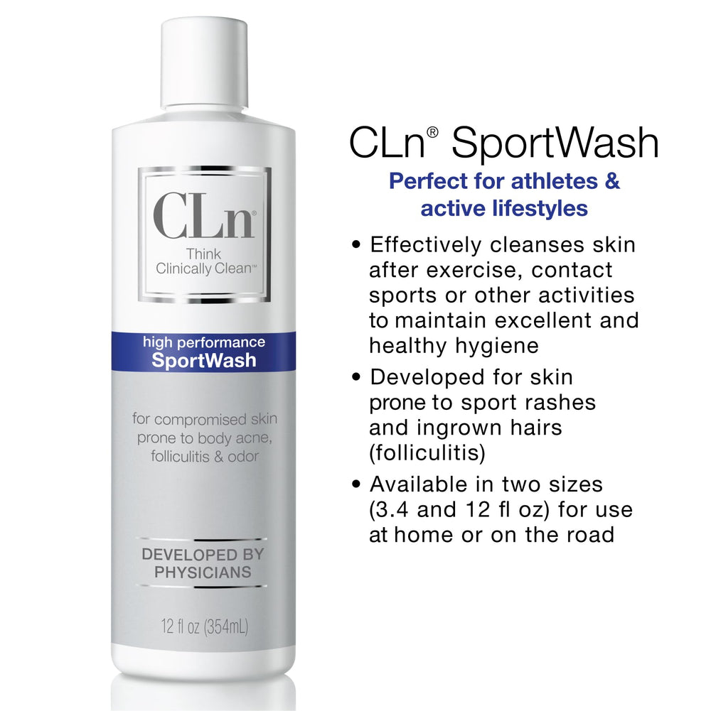 before and after skin comparison using CLn SportWash showing clearer skin