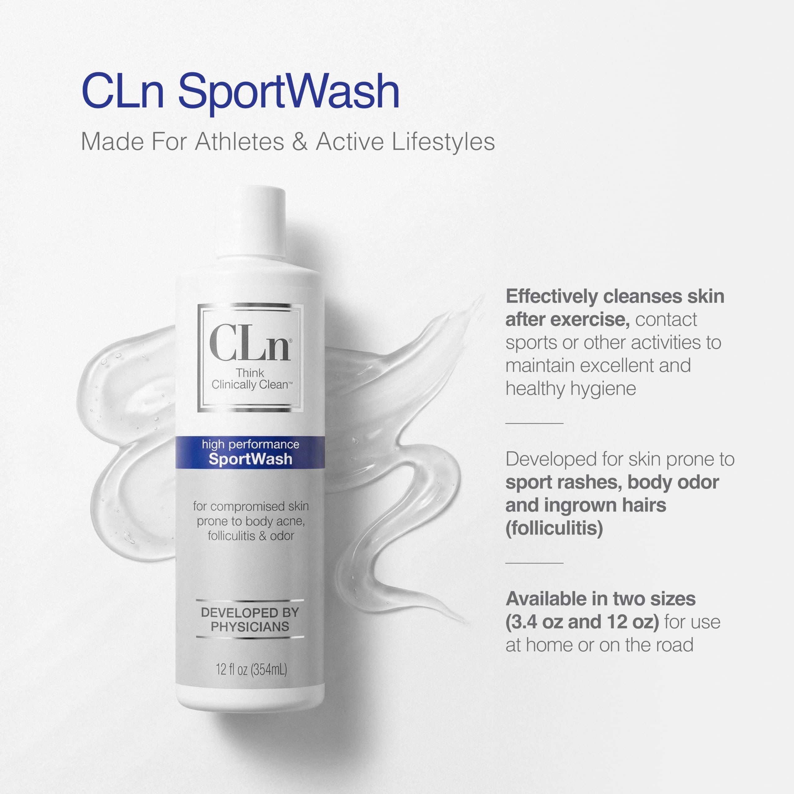 CLn SportWash applied to feet emphasizing control of foot odor