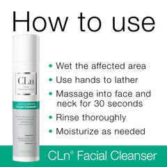 CLn cleanser on bathroom shelf indicating convenient travel and daily use
