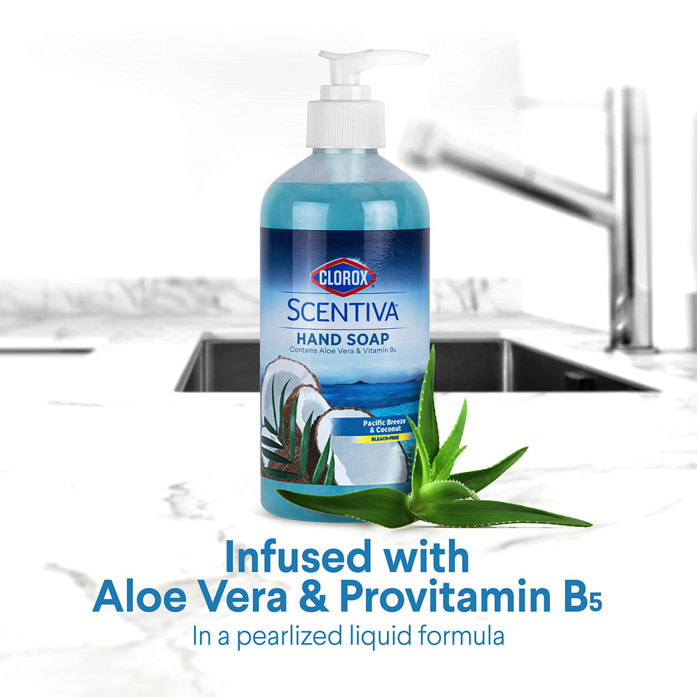 Clorox Scentiva bottle by kitchen sink showing fresh scent suitability for daily use
