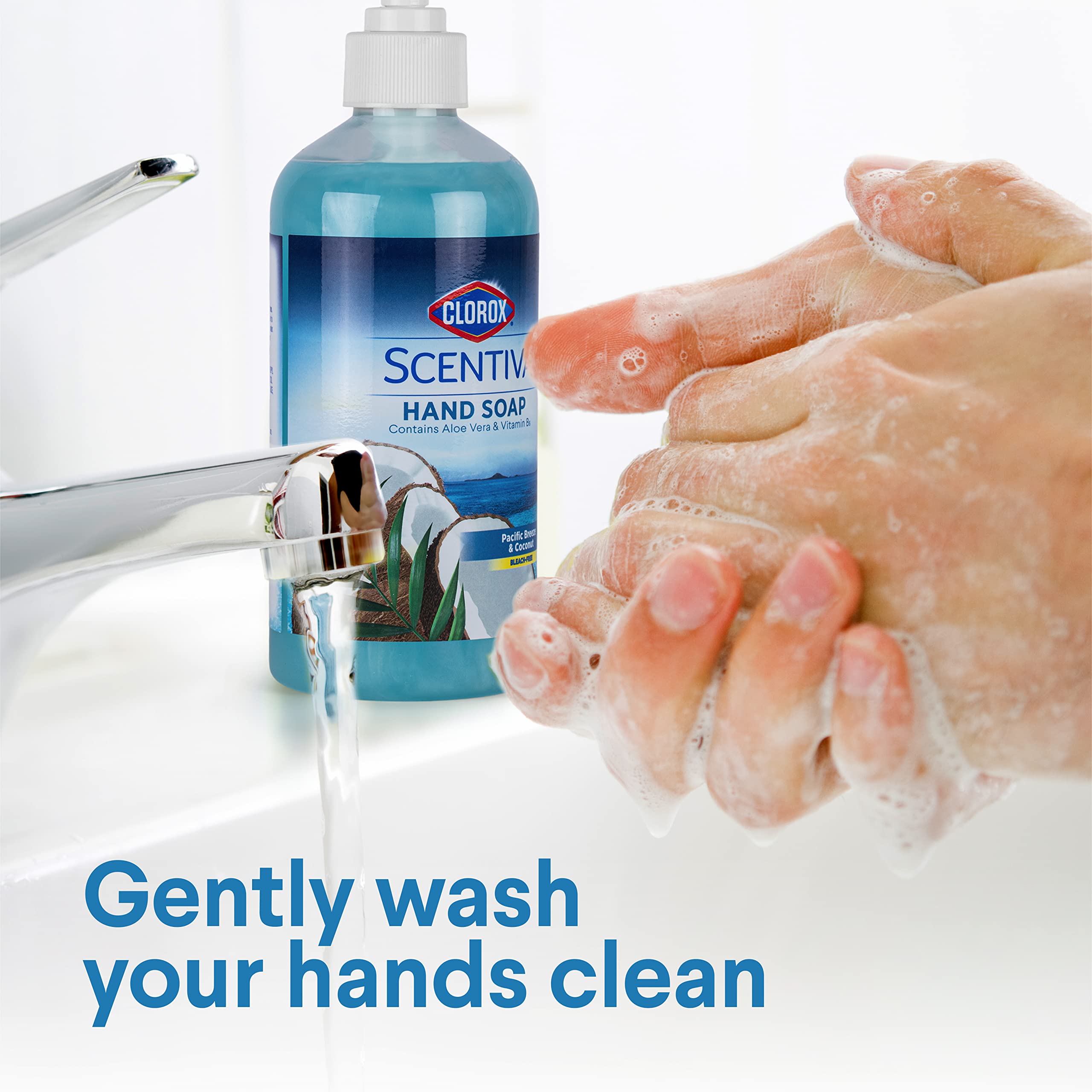 Clorox Scentiva foam texture on hand illustrating gentle lather and effective cleansing