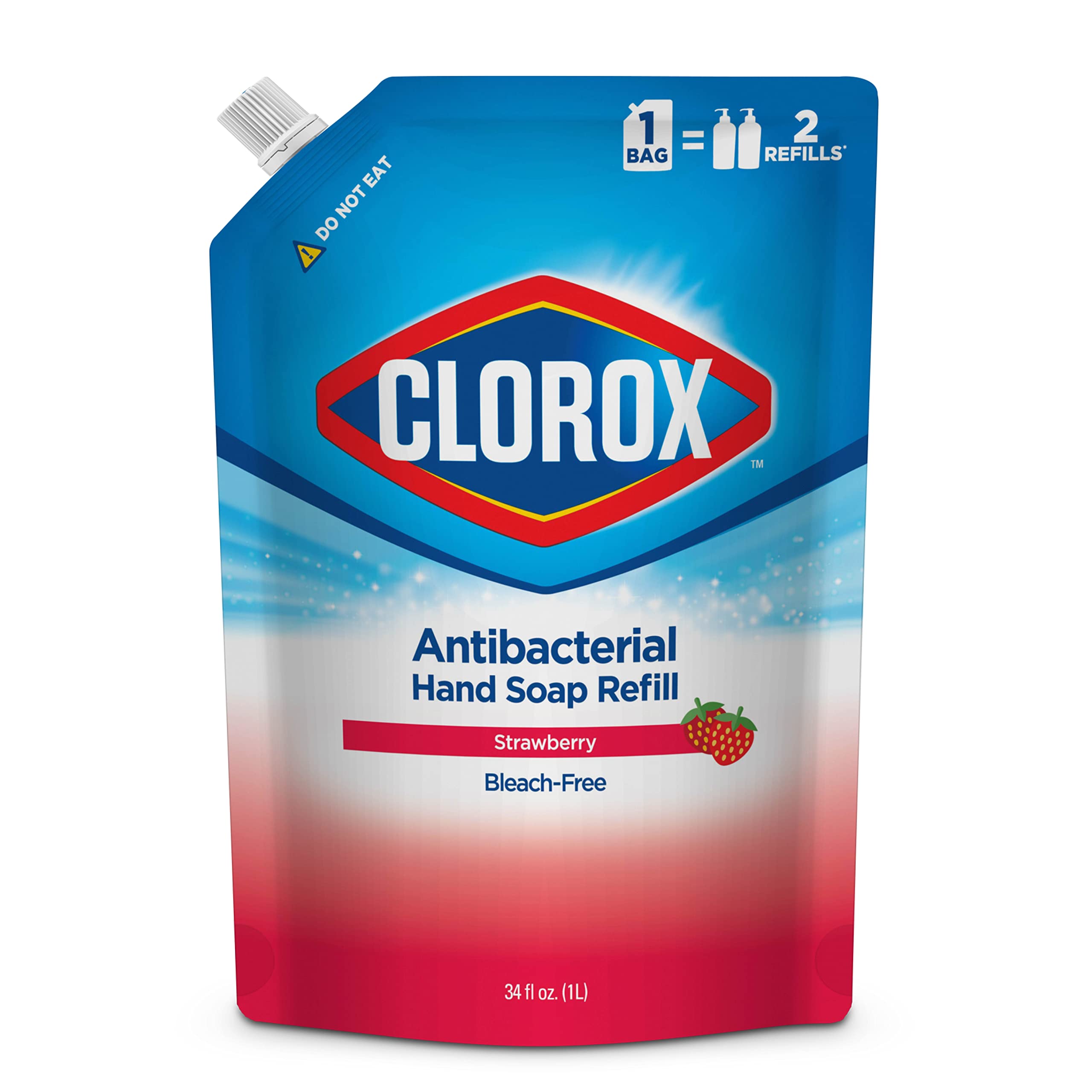 Clorox strawberry front packaging showing bottle and scent, invites regular handwashing