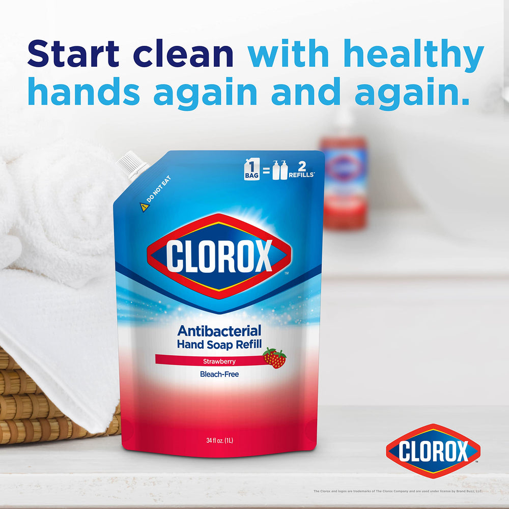 Clorox strawberry lather close-up showing creamy texture, rinses clean and softens skin