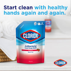 Clorox strawberry lather close-up showing creamy texture, rinses clean and softens skin