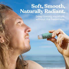 cloven open tube applying balm to lip for soothing comfort and quick absorption