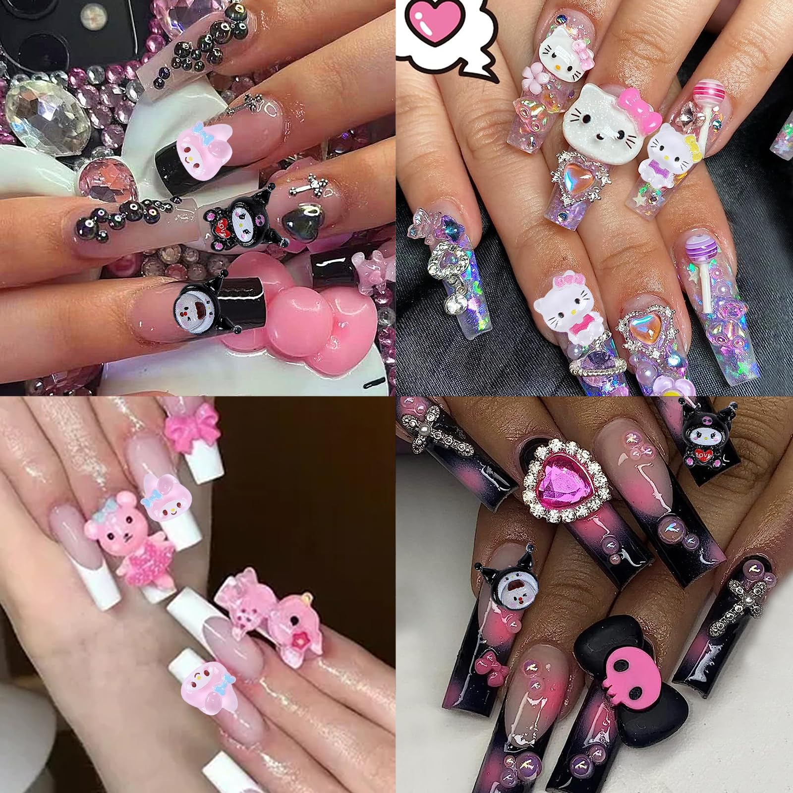 CLTJMM charms on finished manicure in lifestyle setting showing playful kawaii aesthetic