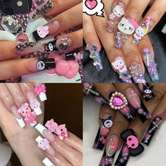 CLTJMM charms on finished manicure in lifestyle setting showing playful kawaii aesthetic