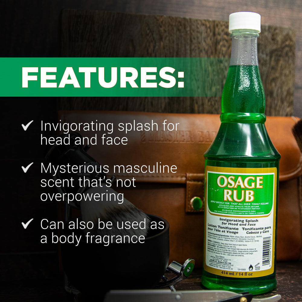 Hand holding Clubman bottle to illustrate 14 fl oz scale and value