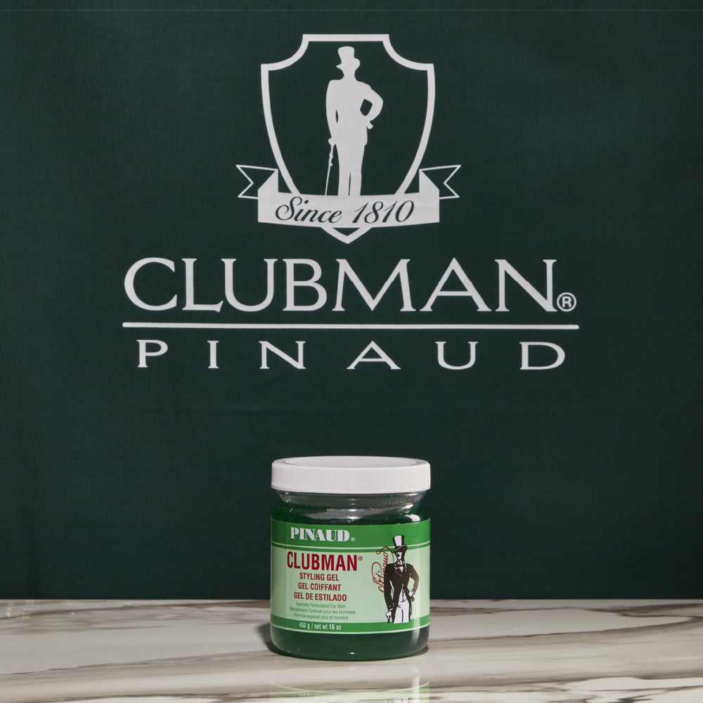 Clubman Pinaud on bathroom vanity staged for everyday grooming routine