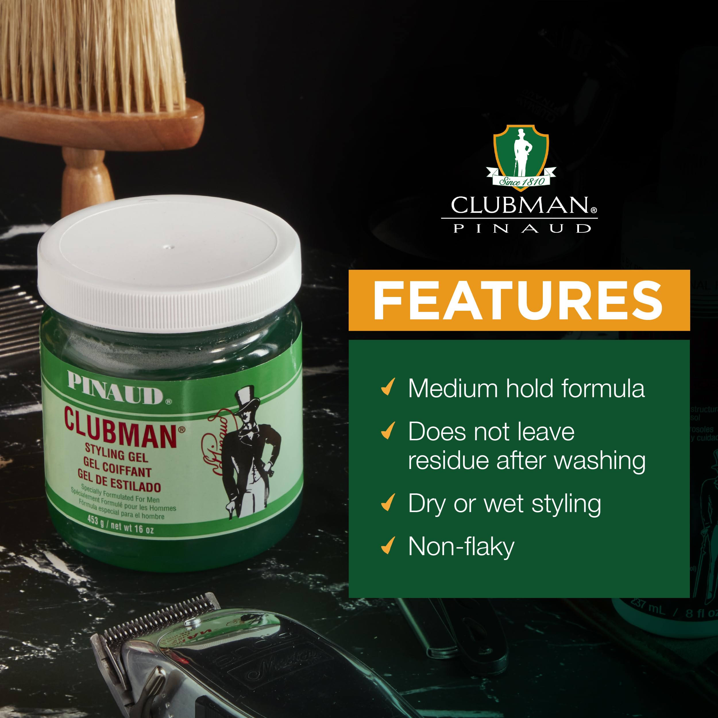Clubman Pinaud before and after hairstyle showing defined, polished shine