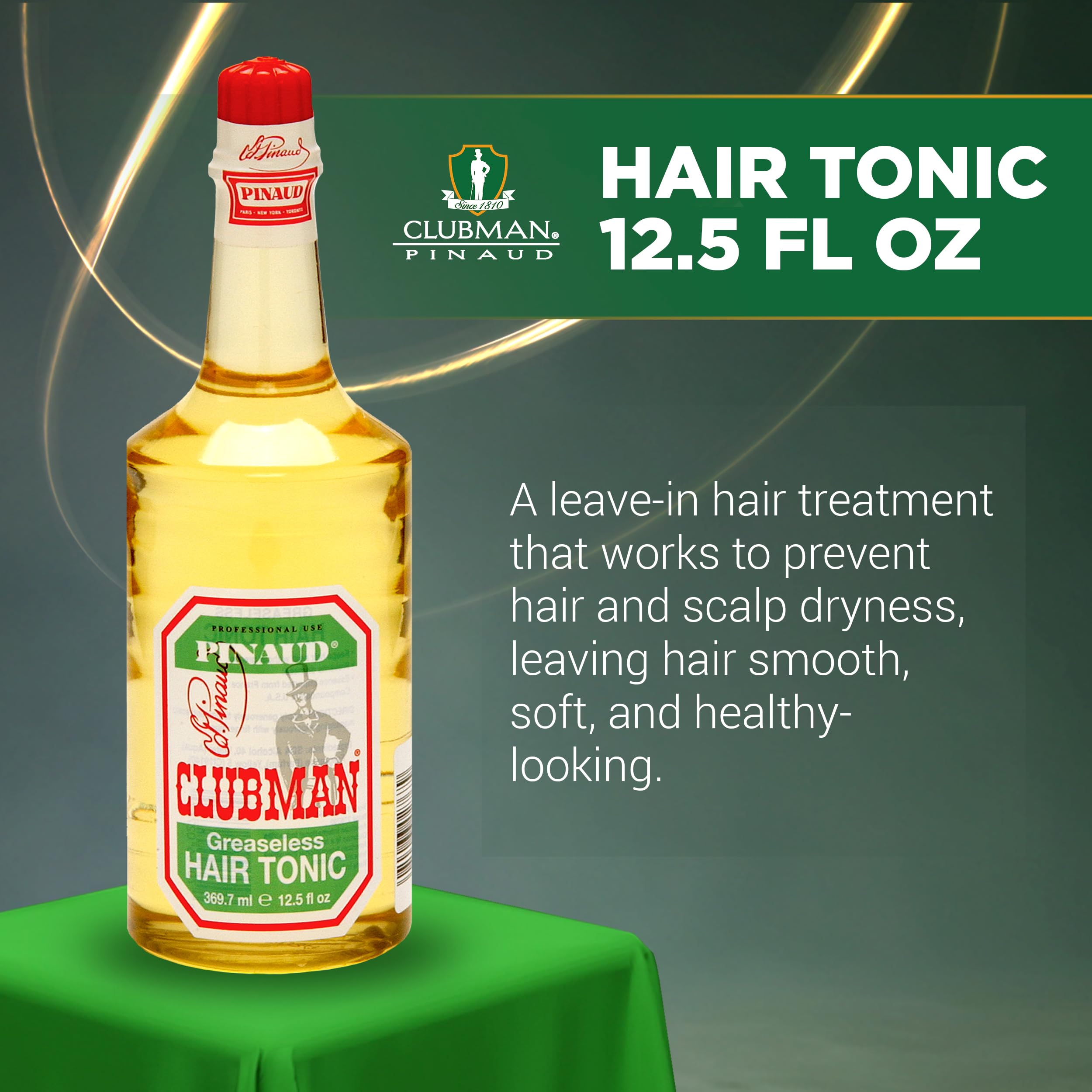 Clubman Pinaud pouring tonic into hand demonstrating easy, non-greasy application
