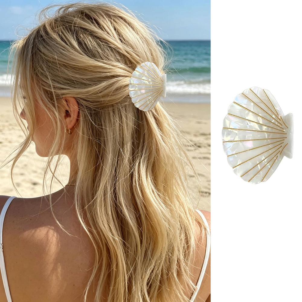 clvpai front view white seashell clip showing elegant beach style and secure hold