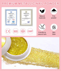 CMTQVFL gold chrome powder macro showing ultra-fine pigment and mirror finish