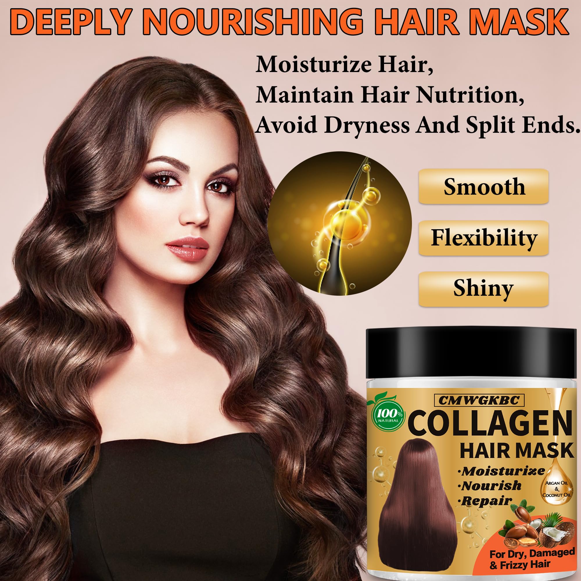 CMWGKBC argan and coconut oil ingredients laid out to show nourishing, strengthening benefits