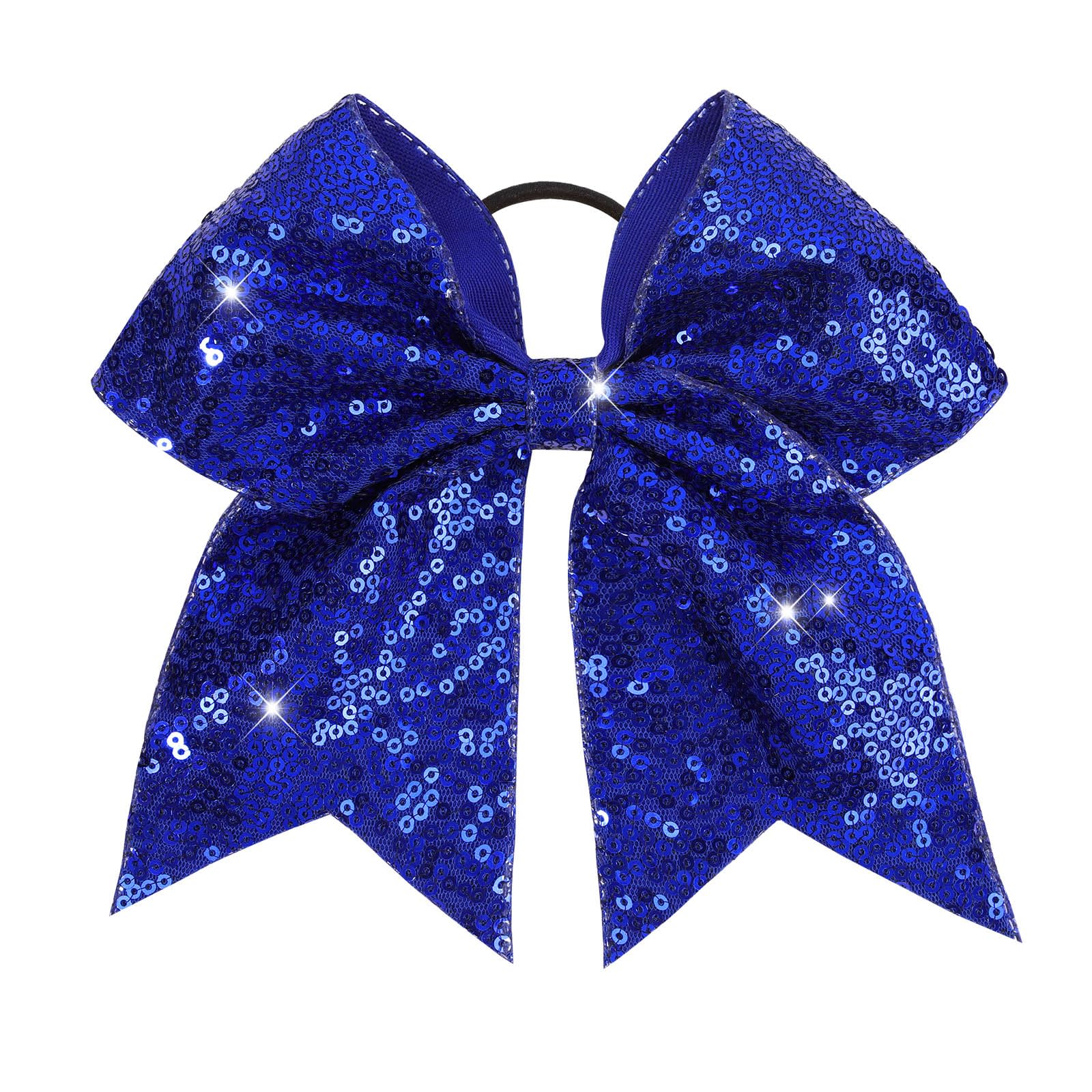 CN blue glitter bow front view shows bold sparkle and secure hold
