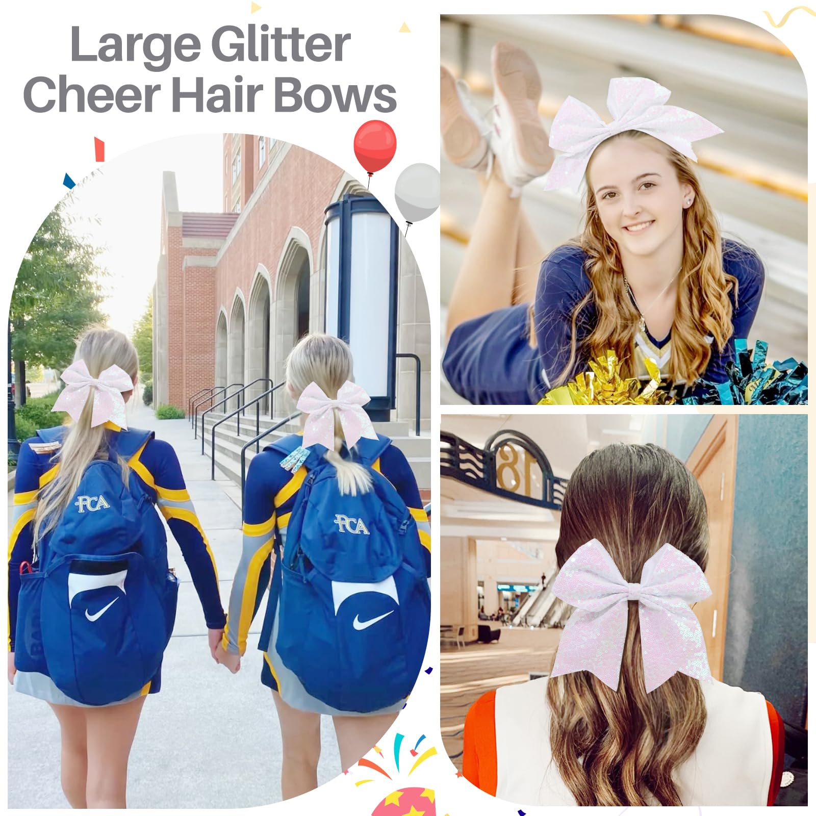 CN bow closeup sequin texture displaying glitter finish and durable stitch