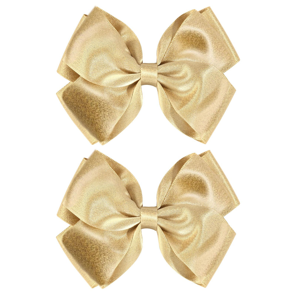 CN gold glitter bow front view showing shiny satin finish and elegant look