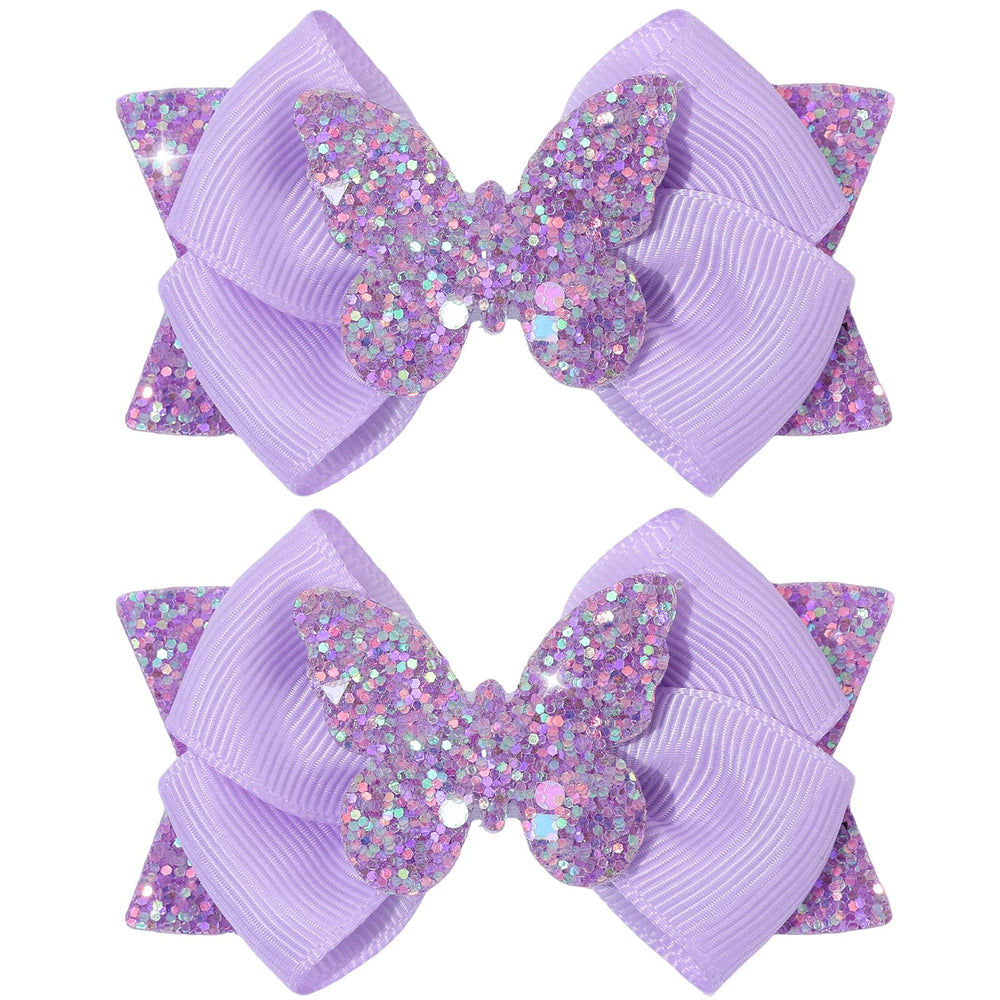 CN purple butterfly front view showing sparkly bow and butterfly detail for bright style