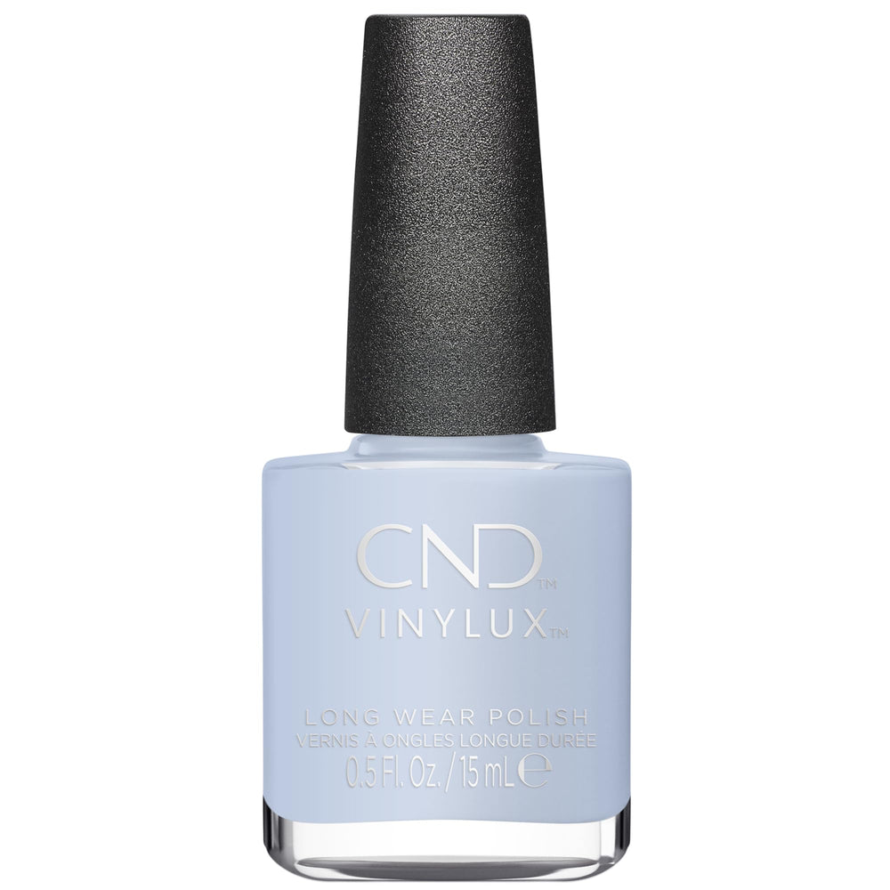 CND bottle front view showing Creekside baby blue and glossy finish benefit