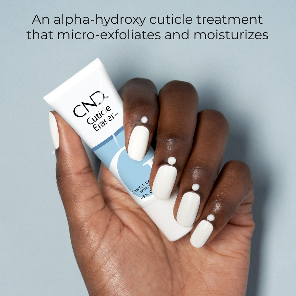 CND cuticle eraser label and ingredient list showing AHAs and hydrating components