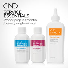 Hand holding 7.5 fl oz CND bottle for scale, demonstrates convenient salon size