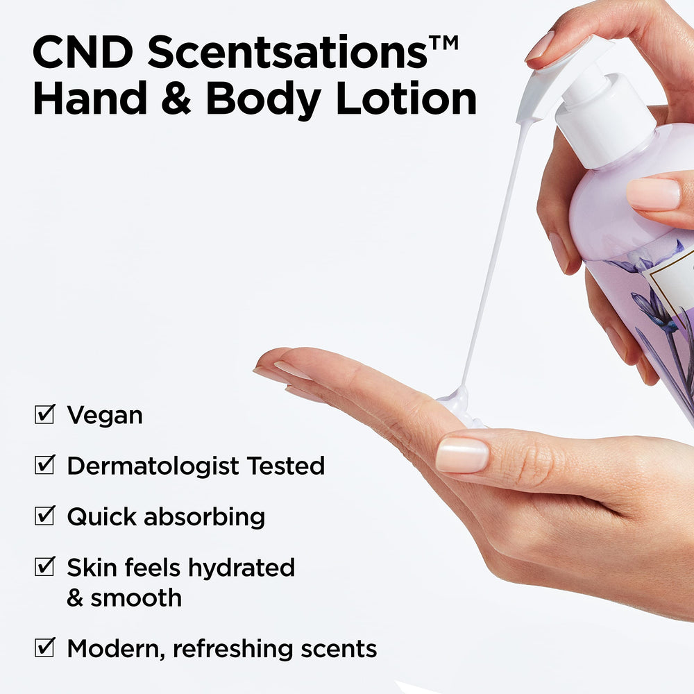 CND label close-up highlighting ingredient list and moisturizing promise