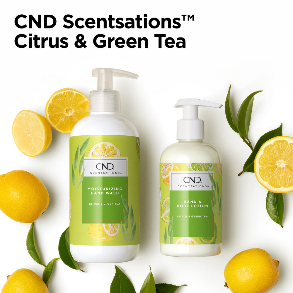 CND Scentsations bottle held by hand illustrating 8.3 fl oz scale