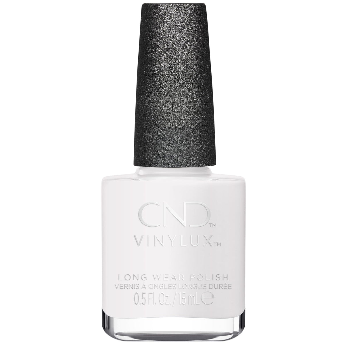CND Vinylux bottle front view showing Cream Puff white polish, crisp professional look