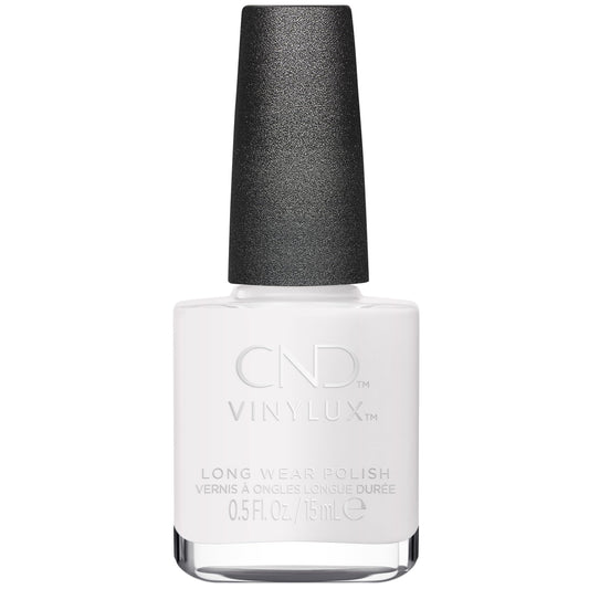 CND Vinylux bottle front view showing Cream Puff white polish, crisp professional look