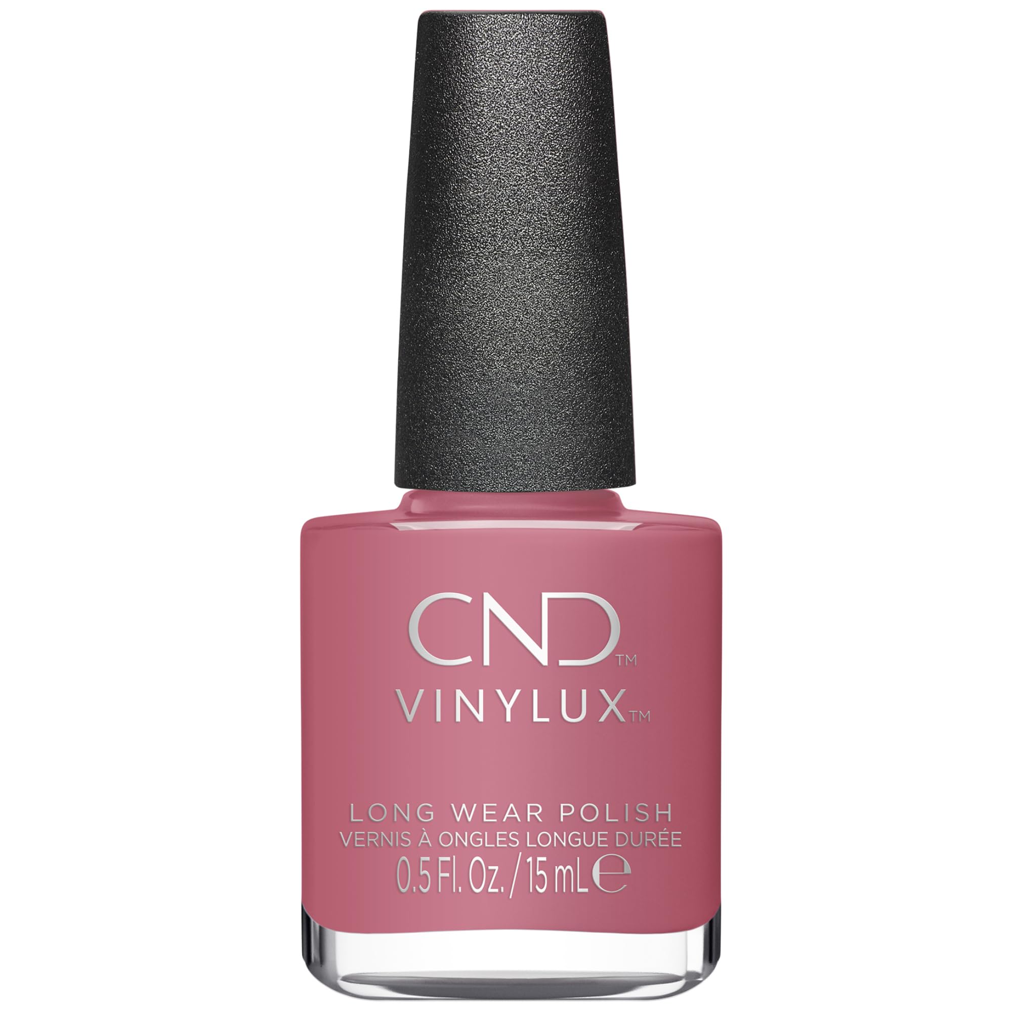 CND Vinylux front bottle showing Pacific Rose pink and brand labeling, polished presentation benefit