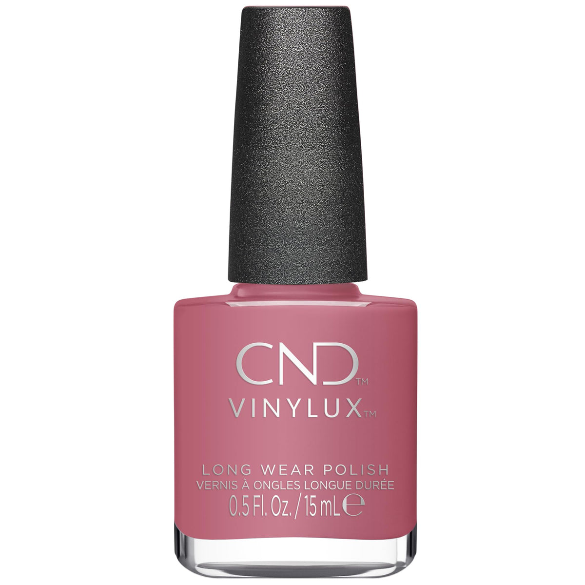 CND Vinylux front bottle showing Pacific Rose pink and brand labeling, polished presentation benefit