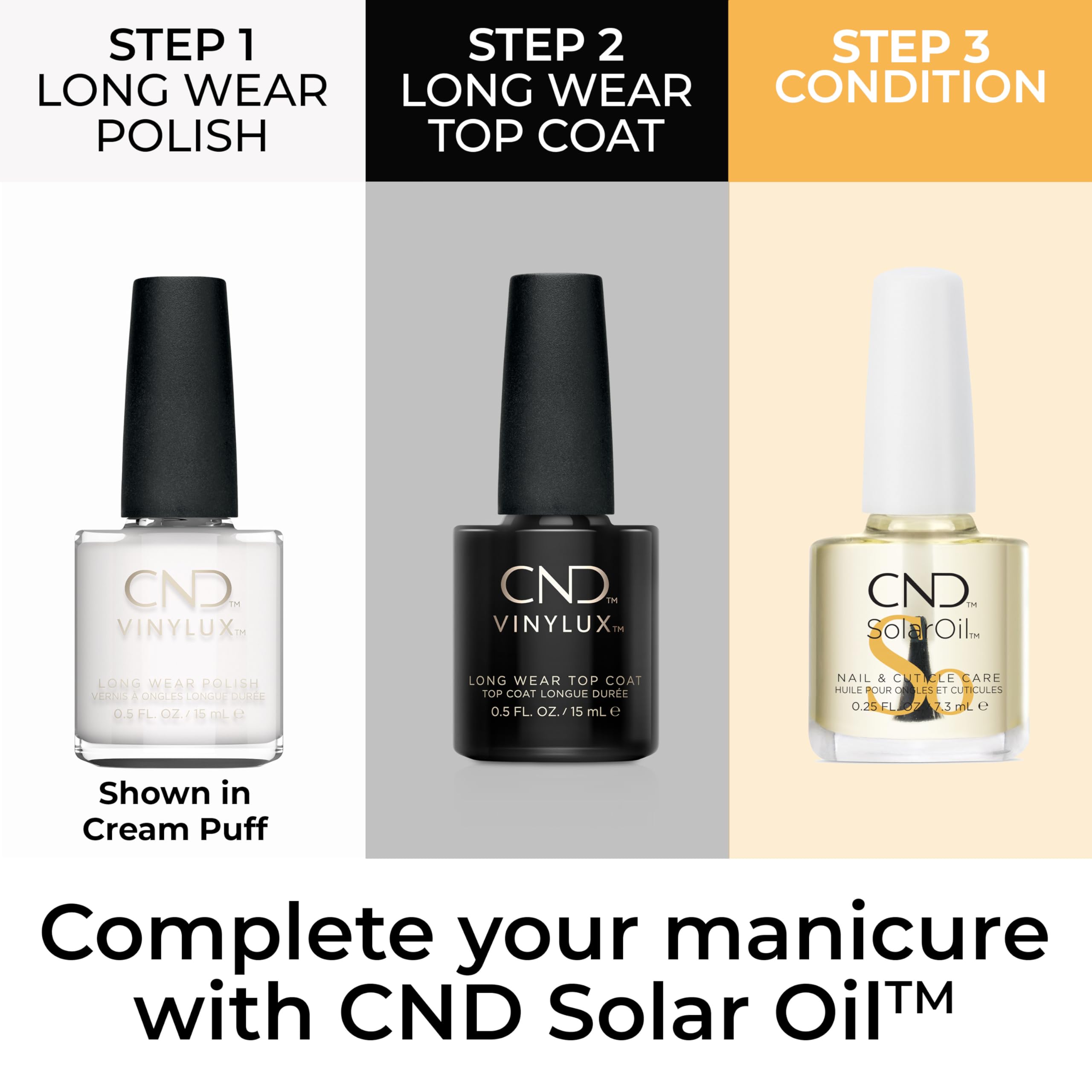 CND Vinylux polish applied on hand showcasing soft-white look benefit
