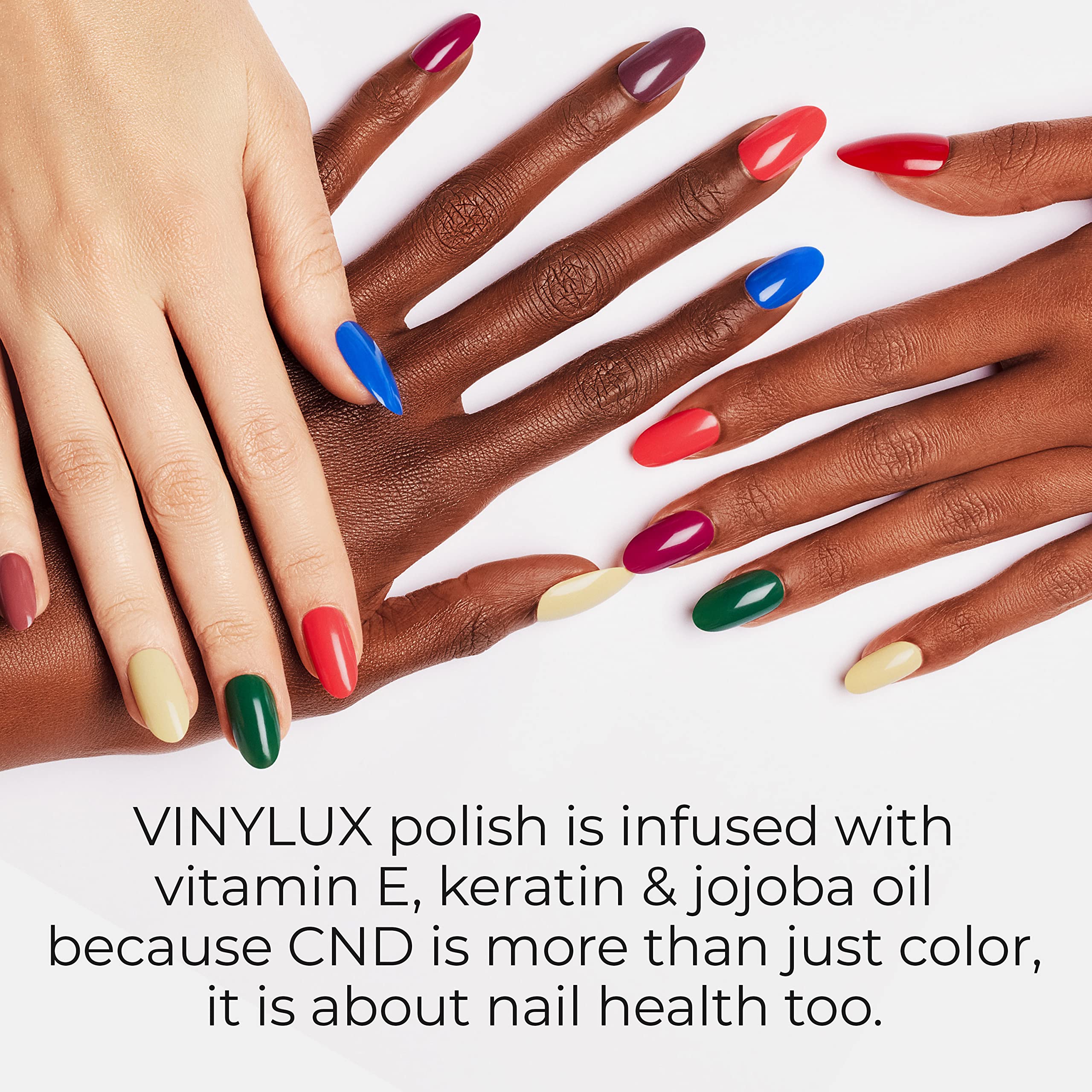 CND Vinylux bottle next to a ruler showing 0.5 fl oz size benefit