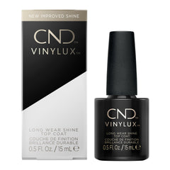 CND Vinylux bottle front view showing clear top coat and branding, professional finish